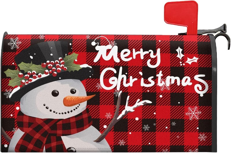 MOUNTCLIM Merry Christmas Mailbox Cover Magnetic Standard 21" x 18", Snowman Winter Mailbox Wrap Post Letter Box Decor for Home Outdoor Garden Holiday - Image 1